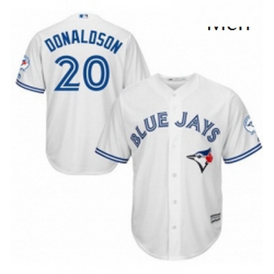 Mens Majestic Toronto Blue Jays 20 Josh Donaldson Replica White Home 40th Anniversary Patch MLB Jersey Mens Majestic Toronto Blue Jays 20 Josh Donaldson Replica White Home 40th Anniversary Patch MLB Jersey