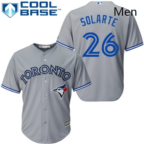 Mens Majestic Toronto Blue Jays 26 Yangervis Solarte Replica Grey Road MLB Jersey Mens Majestic Toronto Blue Jays 26 Yangervis Solarte Replica Grey Road MLB Jersey