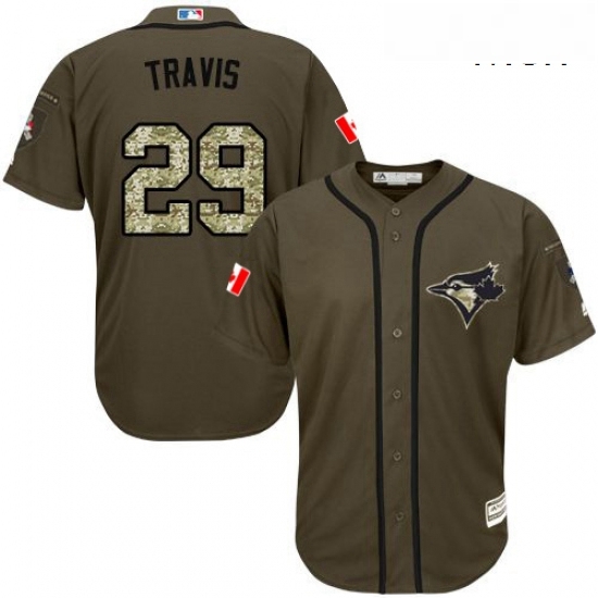 Mens Majestic Toronto Blue Jays 29 Devon Travis Authentic Green Salute to Service MLB Jersey Mens Majestic Toronto Blue Jays 29 Devon Travis Authentic Green Salute to Service MLB Jersey