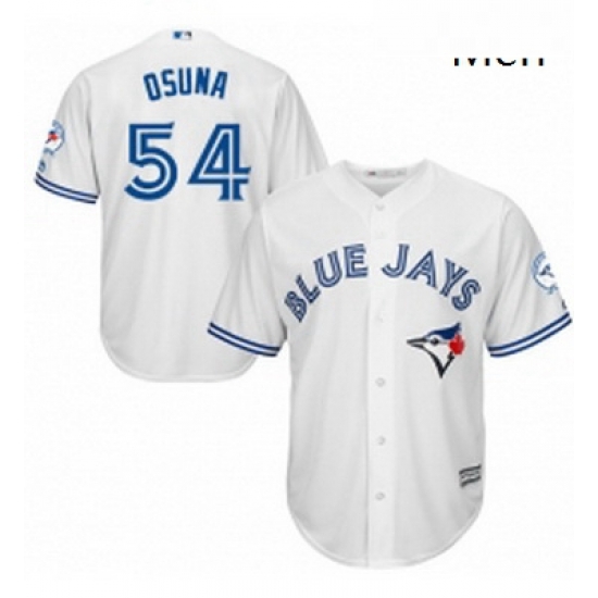 Mens Majestic Toronto Blue Jays 54 Roberto Osuna Replica White Home 40th Anniversary Patch MLB Jersey Mens Majestic Toronto Blue Jays 54 Roberto Osuna Replica White Home 40th Anniversary Patch MLB Jersey