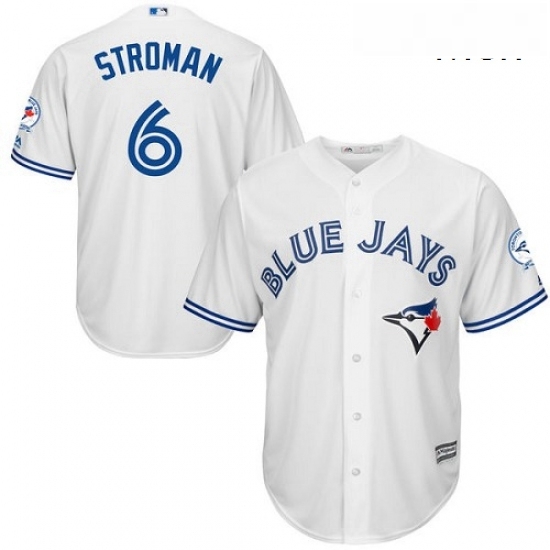 Mens Majestic Toronto Blue Jays 6 Marcus Stroman Replica White Home 40th Anniversary Patch MLB Jersey Mens Majestic Toronto Blue Jays 6 Marcus Stroman Replica White Home 40th Anniversary Patch MLB Jersey