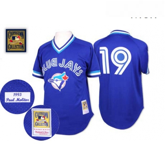 Mens Mitchell and Ness Toronto Blue Jays 19 Paul Molitor Replica Blue Throwback MLB Jersey Mens Mitchell and Ness Toronto Blue Jays 19 Paul Molitor Replica Blue Throwback MLB Jersey