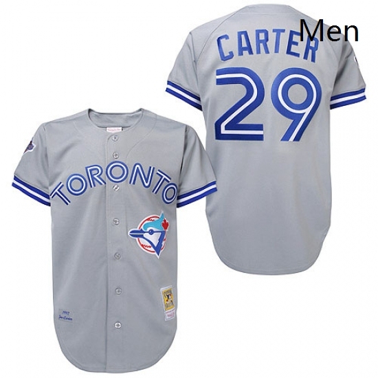 Mens Mitchell and Ness Toronto Blue Jays 29 Joe Carter Authentic Grey Throwback MLB Jersey Mens Mitchell and Ness Toronto Blue Jays 29 Joe Carter Authentic Grey Throwback MLB Jersey