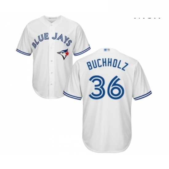 Mens Toronto Blue Jays 36 Clay Buchholz Replica White Home Baseball Jersey Mens Toronto Blue Jays 36 Clay Buchholz Replica White Home Baseball Jersey