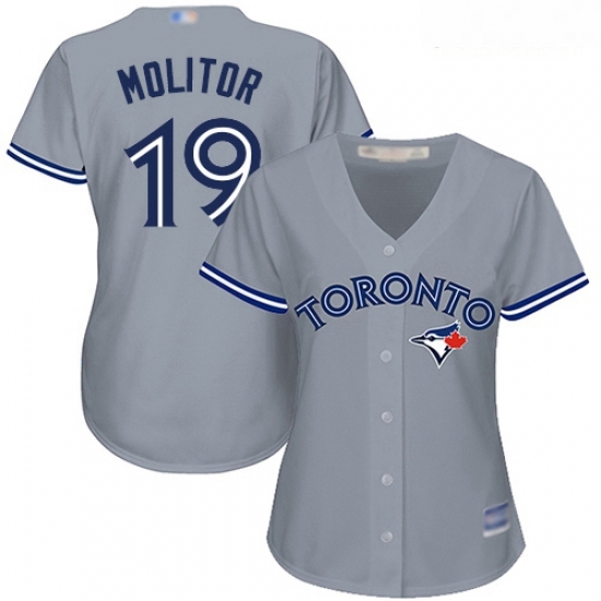 Blue Jays #19 Paul Molitor Grey Road Women Stitched Baseball Jersey