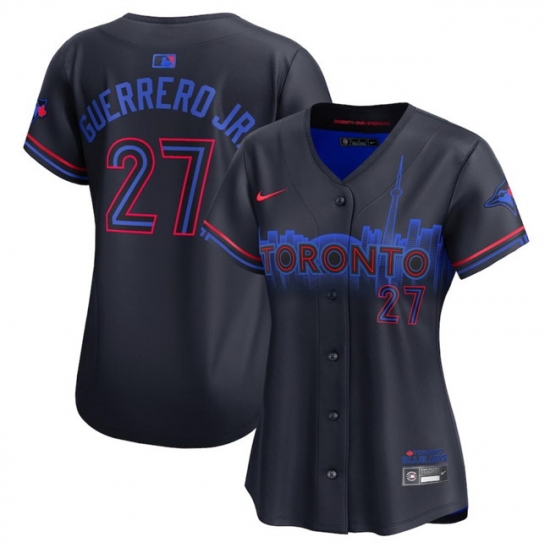 Women Toronto Blue Jays 27 Vladimir Guerrero Jr Black 2024 City Connect Limited Stitched Baseball Jersey Women Toronto Blue Jays 27 Vladimir Guerrero Jr Black 2024 City Connect Limited Stitched Baseball Jersey
