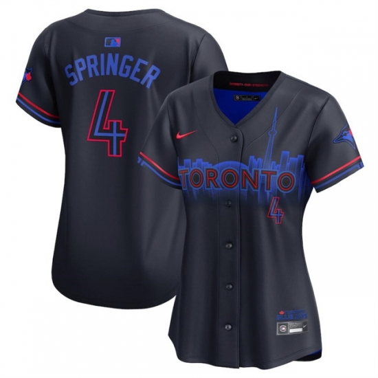 Women Toronto Blue Jays 4 George Springer Black 2024 City Connect Limited Stitched Baseball Jersey Women Toronto Blue Jays 4 George Springer Black 2024 City Connect Limited Stitched Baseball Jersey
