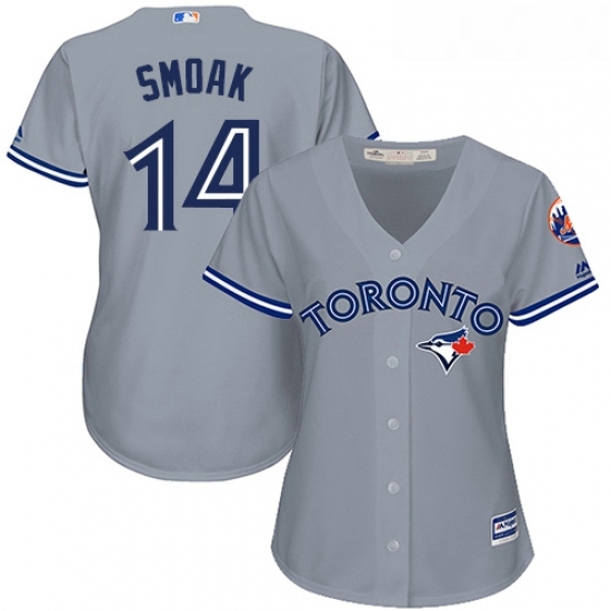 Womens Majestic Toronto Blue Jays 14 Justin Smoak Authentic Grey Road MLB Jersey Womens Majestic Toronto Blue Jays 14 Justin Smoak Authentic Grey Road MLB Jersey