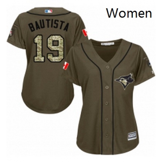 Womens Majestic Toronto Blue Jays 19 Jose Bautista Authentic Green Salute to Service MLB Jersey Womens Majestic Toronto Blue Jays 19 Jose Bautista Authentic Green Salute to Service MLB Jersey