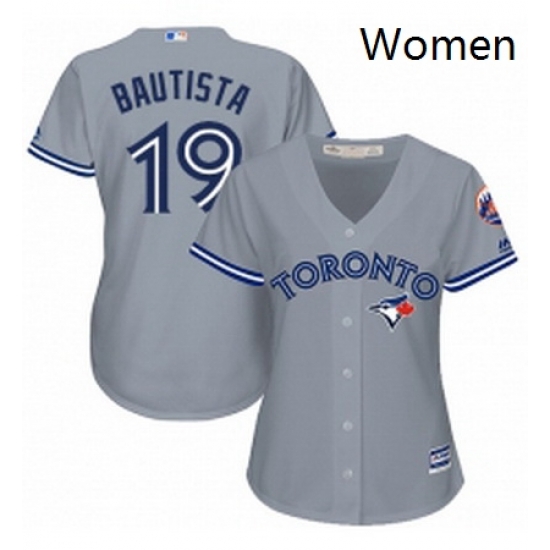 Womens Majestic Toronto Blue Jays 19 Jose Bautista Authentic Grey Road MLB Jersey Womens Majestic Toronto Blue Jays 19 Jose Bautista Authentic Grey Road MLB Jersey