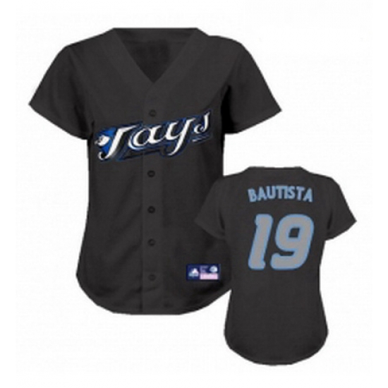 Womens Majestic Toronto Blue Jays 19 Jose Bautista Replica Black MLB Jersey Womens Majestic Toronto Blue Jays 19 Jose Bautista Replica Black MLB Jersey