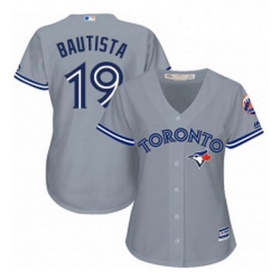 Womens Majestic Toronto Blue Jays 19 Jose Bautista Replica Grey Road MLB Jersey Womens Majestic Toronto Blue Jays 19 Jose Bautista Replica Grey Road MLB Jersey