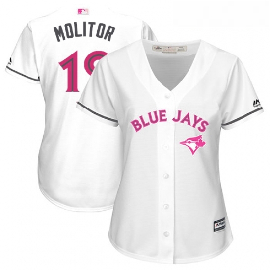 Womens Majestic Toronto Blue Jays 19 Paul Molitor Replica White Mothers Day Cool Base MLB Jersey Womens Majestic Toronto Blue Jays 19 Paul Molitor Replica White Mothers Day Cool Base MLB Jersey