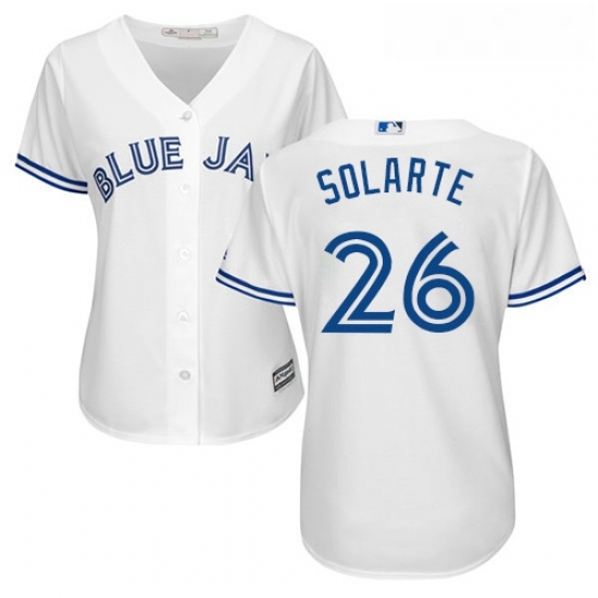 Womens Majestic Toronto Blue Jays 26 Yangervis Solarte Replica White Home MLB Jersey Womens Majestic Toronto Blue Jays 26 Yangervis Solarte Replica White Home MLB Jersey