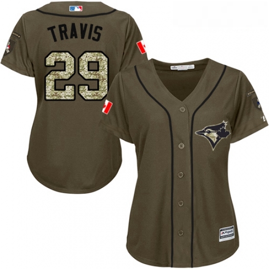 Womens Majestic Toronto Blue Jays 29 Devon Travis Authentic Green Salute to Service MLB Jersey Womens Majestic Toronto Blue Jays 29 Devon Travis Authentic Green Salute to Service MLB Jersey
