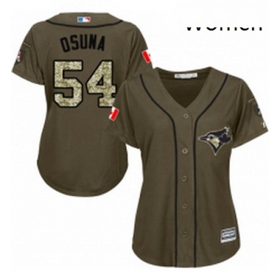 Womens Majestic Toronto Blue Jays 54 Roberto Osuna Replica Green Salute to Service MLB Jersey Womens Majestic Toronto Blue Jays 54 Roberto Osuna Replica Green Salute to Service MLB Jersey
