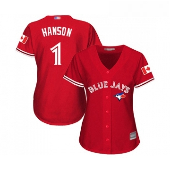 Womens Toronto Blue Jays 1 Alen Hanson Replica Scarlet Alternate Baseball Jersey Womens Toronto Blue Jays 1 Alen Hanson Replica Scarlet Alternate Baseball Jersey