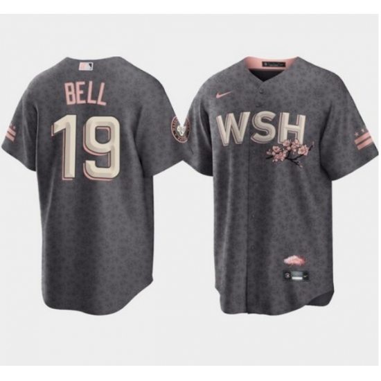 Men Washington Nationals 19 Josh Bell 2022 Grey City Connect Cherry Blossom Cool Base Stitched jersey Men Washington Nationals 19 Josh Bell 2022 Grey City Connect Cherry Blossom Cool Base Stitched jersey