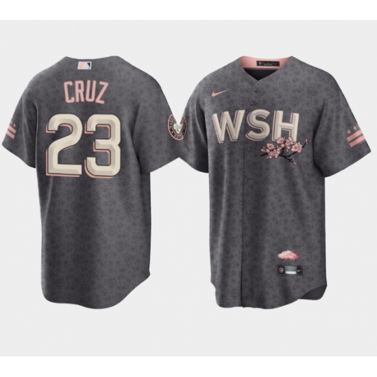 Men Washington Nationals 23 Nelson Cruz 2022 Grey City Connect Cherry Blossom Cool Base Stitched jersey Men Washington Nationals 23 Nelson Cruz 2022 Grey City Connect Cherry Blossom Cool Base Stitched jersey