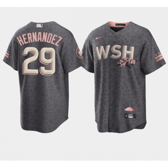 Men Washington Nationals 29 Yadiel Hernandez 2022 Grey City Connect Cherry Blossom Cool Base Stitched jersey Men Washington Nationals 29 Yadiel Hernandez 2022 Grey City Connect Cherry Blossom Cool Base Stitched jersey