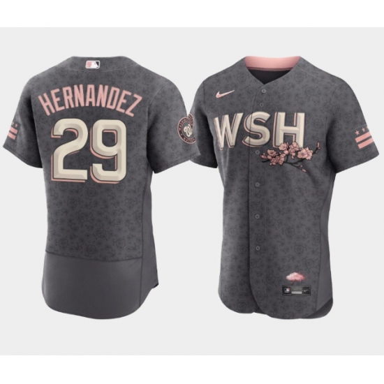 Men Washington Nationals 29 Yadiel Hernandez 2022 Grey City Connect Cherry Blossom Flex Base Stitched MLB jersey Men Washington Nationals 29 Yadiel Hernandez 2022 Grey City Connect Cherry Blossom Flex Base Stitched MLB jersey