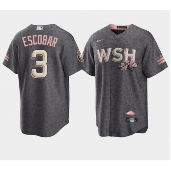 Men Washington Nationals 3 Alcides Escobar 2022 Grey City Connect Cherry Blossom Cool Base Stitched jersey Men Washington Nationals 3 Alcides Escobar 2022 Grey City Connect Cherry Blossom Cool Base Stitched jersey