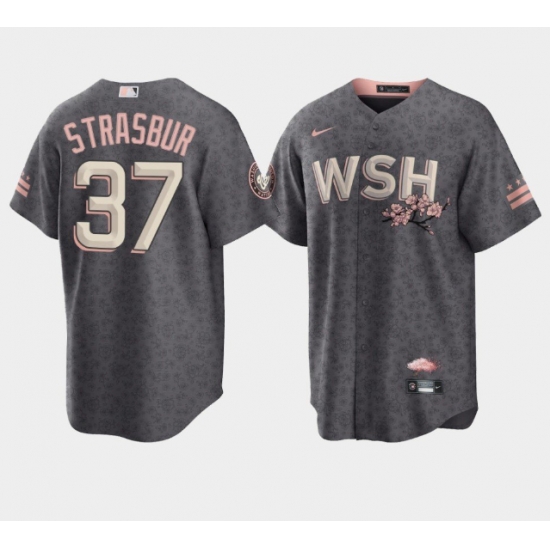 Men Washington Nationals 37 Stephen Strasburg 2022 Grey City Connect Cherry Blossom Cool Base Stitched jersey Men Washington Nationals 37 Stephen Strasburg 2022 Grey City Connect Cherry Blossom Cool Base Stitched jersey
