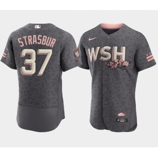 Men Washington Nationals 37 Stephen Strasburg 2022 Grey City Connect Cherry Blossom Flex Base Stitched MLB jersey Men Washington Nationals 37 Stephen Strasburg 2022 Grey City Connect Cherry Blossom Flex Base Stitched MLB jersey