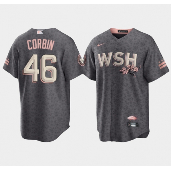 Men Washington Nationals 46 Patrick Corbin 2022 Grey City Connect Cherry Blossom Cool Base Stitched jersey Men Washington Nationals 46 Patrick Corbin 2022 Grey City Connect Cherry Blossom Cool Base Stitched jersey