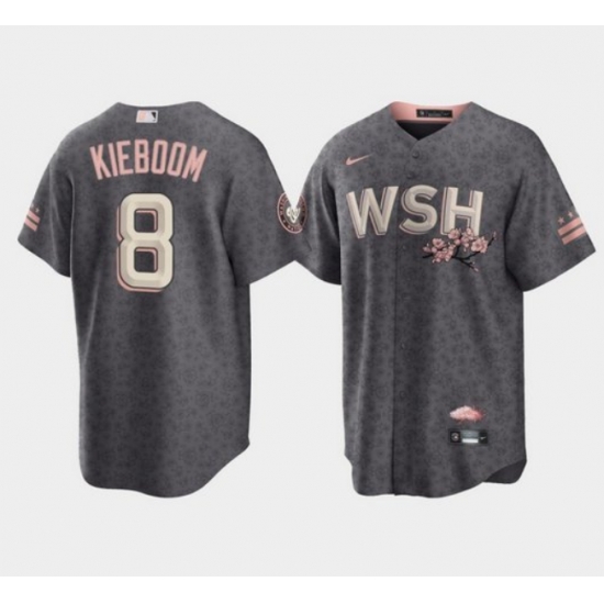 Men Washington Nationals 8 Carter Kieboom 2022 Grey City Connect Cherry Blossom Cool Base Stitched jersey Men Washington Nationals 8 Carter Kieboom 2022 Grey City Connect Cherry Blossom Cool Base Stitched jersey