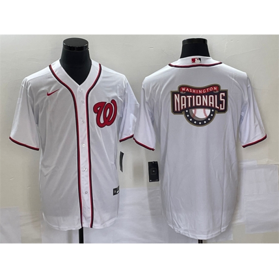 Men Washington Nationals White Big Logo In Back Stitched Baseball Jersey Men Washington Nationals White Big Logo In Back Stitched Baseball Jersey