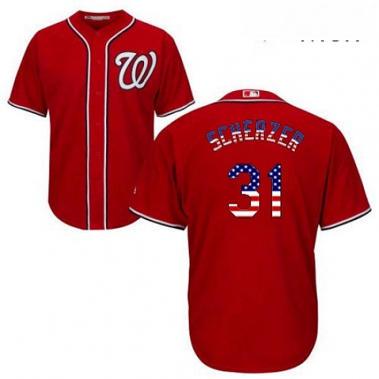 Mens Majestic Washington Nationals 31 Max Scherzer Authentic Red USA Flag Fashion MLB Jersey Mens Majestic Washington Nationals 31 Max Scherzer Authentic Red USA Flag Fashion MLB Jersey
