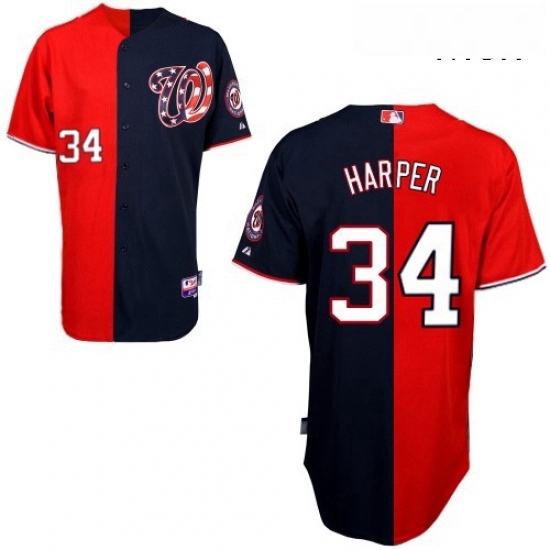 Mens Majestic Washington Nationals 34 Bryce Harper Authentic BlueRed Split Fashion MLB Jersey Mens Majestic Washington Nationals 34 Bryce Harper Authentic BlueRed Split Fashion MLB Jersey