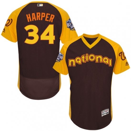 Mens Majestic Washington Nationals 34 Bryce Harper Brown 2016 All Star National League BP Authentic Collection Flex Base MLB Jersey Mens Majestic Washington Nationals 34 Bryce Harper Brown 2016 All Star National League BP Authentic Collection Flex Base MLB Jersey