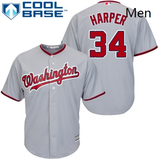 Mens Majestic Washington Nationals 34 Bryce Harper Replica Grey Road Cool Base MLB Jersey Mens Majestic Washington Nationals 34 Bryce Harper Replica Grey Road Cool Base MLB Jersey