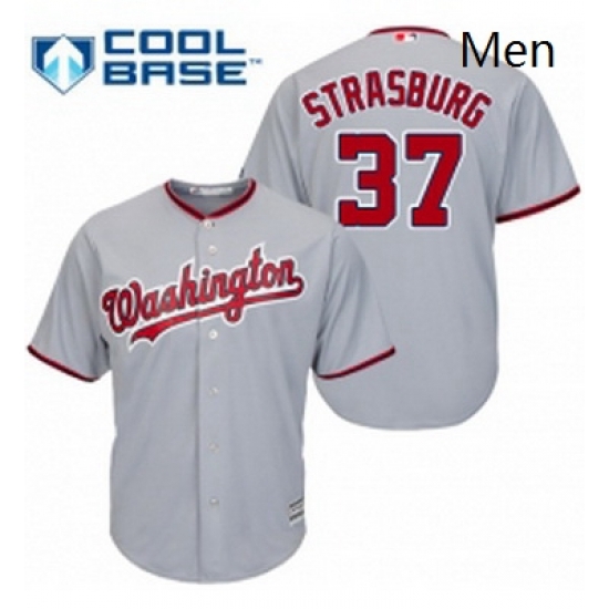Mens Majestic Washington Nationals 37 Stephen Strasburg Replica Grey Road Cool Base MLB Jersey Mens Majestic Washington Nationals 37 Stephen Strasburg Replica Grey Road Cool Base MLB Jersey