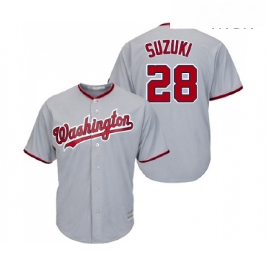 Mens Washington Nationals 28 Kurt Suzuki Replica Grey Road Cool Base Baseball Jersey 