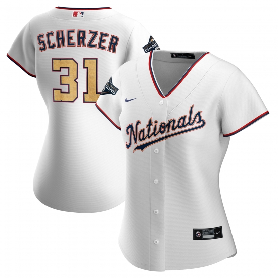 Women Nationals 31 Max Scherzer White Gold Women Nike 2020 Gold Program Cool Base Jersey Women Nationals 31 Max Scherzer White Gold Women Nike 2020 Gold Program Cool Base Jersey