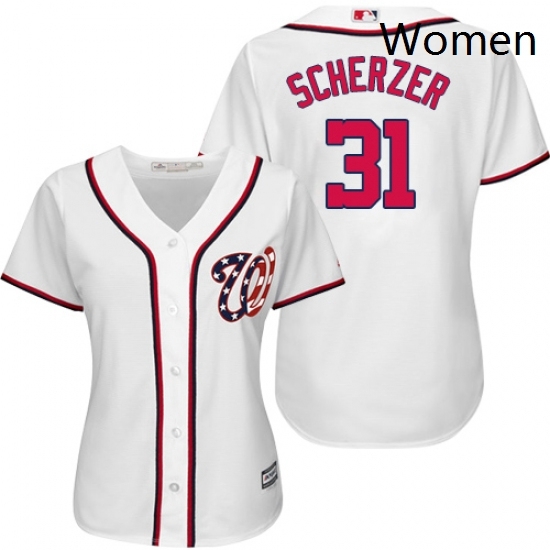 Womens Majestic Washington Nationals 31 Max Scherzer Authentic White Home Cool Base MLB Jersey Womens Majestic Washington Nationals 31 Max Scherzer Authentic White Home Cool Base MLB Jersey