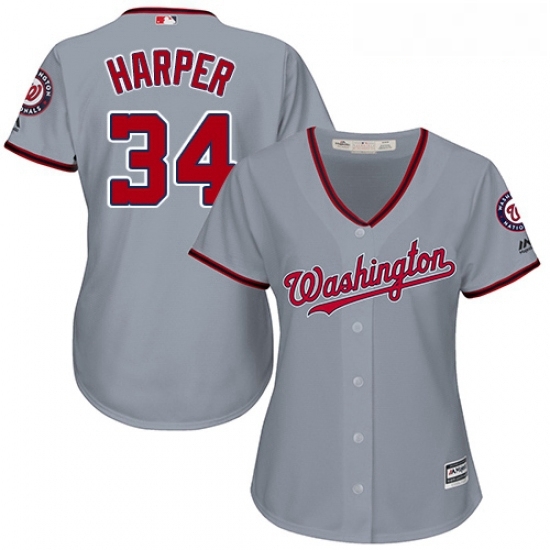 Womens Majestic Washington Nationals 34 Bryce Harper Replica Grey Road Cool Base MLB Jersey Womens Majestic Washington Nationals 34 Bryce Harper Replica Grey Road Cool Base MLB Jersey