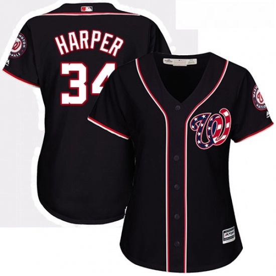 Womens Majestic Washington Nationals 34 Bryce Harper Replica Navy Blue Alternate 2 Cool Base MLB Jersey Womens Majestic Washington Nationals 34 Bryce Harper Replica Navy Blue Alternate 2 Cool Base MLB Jersey