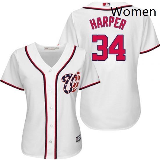 Womens Majestic Washington Nationals 34 Bryce Harper Replica White MLB Jersey Womens Majestic Washington Nationals 34 Bryce Harper Replica White MLB Jersey