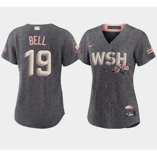 Women's Washington Nationals #19 Josh Bell 2022 Gray City Connect Cherry Blossom Stitched Jersey Women's Washington Nationals #19 Josh Bell 2022 Gray City Connect Cherry Blossom Stitched Jersey