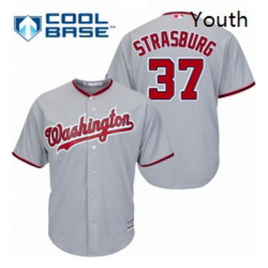 Youth Majestic Washington Nationals 37 Stephen Strasburg Replica Grey Road Cool Base MLB Jersey Youth Majestic Washington Nationals 37 Stephen Strasburg Replica Grey Road Cool Base MLB Jersey