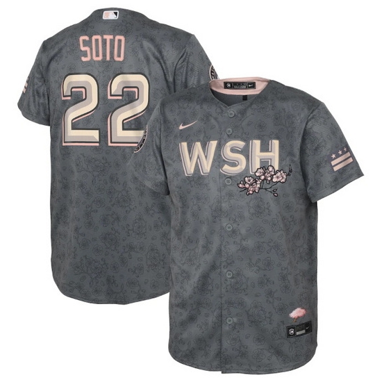 Youth Washington Nationals 22 Juan Soto 2022 Grey City Connect Cherry Blossom Stitched Baseball Jersey Youth Washington Nationals 22 Juan Soto 2022 Grey City Connect Cherry Blossom Stitched Baseball Jersey