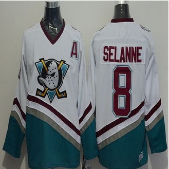 Anaheim Ducks #8 Teemu Selanne White CCM Throwback Stitched NHL Jersey Anaheim Ducks #8 Teemu Selanne White CCM Throwback Stitched NHL Jersey
