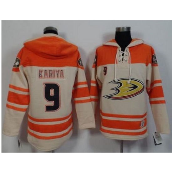 Anaheim Ducks #9 Paul Kariya Cream Orange Sawyer Hooded Sweatshirt Stitched NHL Jersey Anaheim Ducks #9 Paul Kariya Cream Orange Sawyer Hooded Sweatshirt Stitched NHL Jersey