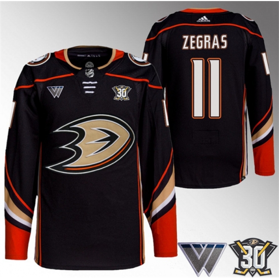 Men Anaheim Ducks 11 Trevor Zegras Black 30th Anniversary Stitched Jersey Men Anaheim Ducks 11 Trevor Zegras Black 30th Anniversary Stitched Jersey