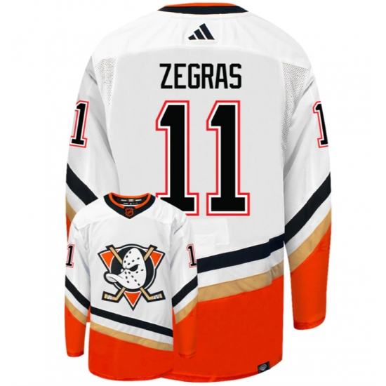 Men Anaheim Ducks 11 Trevor Zegras White 2022 23 Reverse Retro Stitched Jersey Men Anaheim Ducks 11 Trevor Zegras White 2022 23 Reverse Retro Stitched Jersey