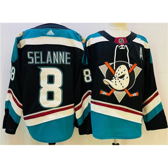 Men Anaheim Ducks 8 Teemu Selanne Black Teal Stitched Jersey Men Anaheim Ducks 8 Teemu Selanne Black Teal Stitched Jersey